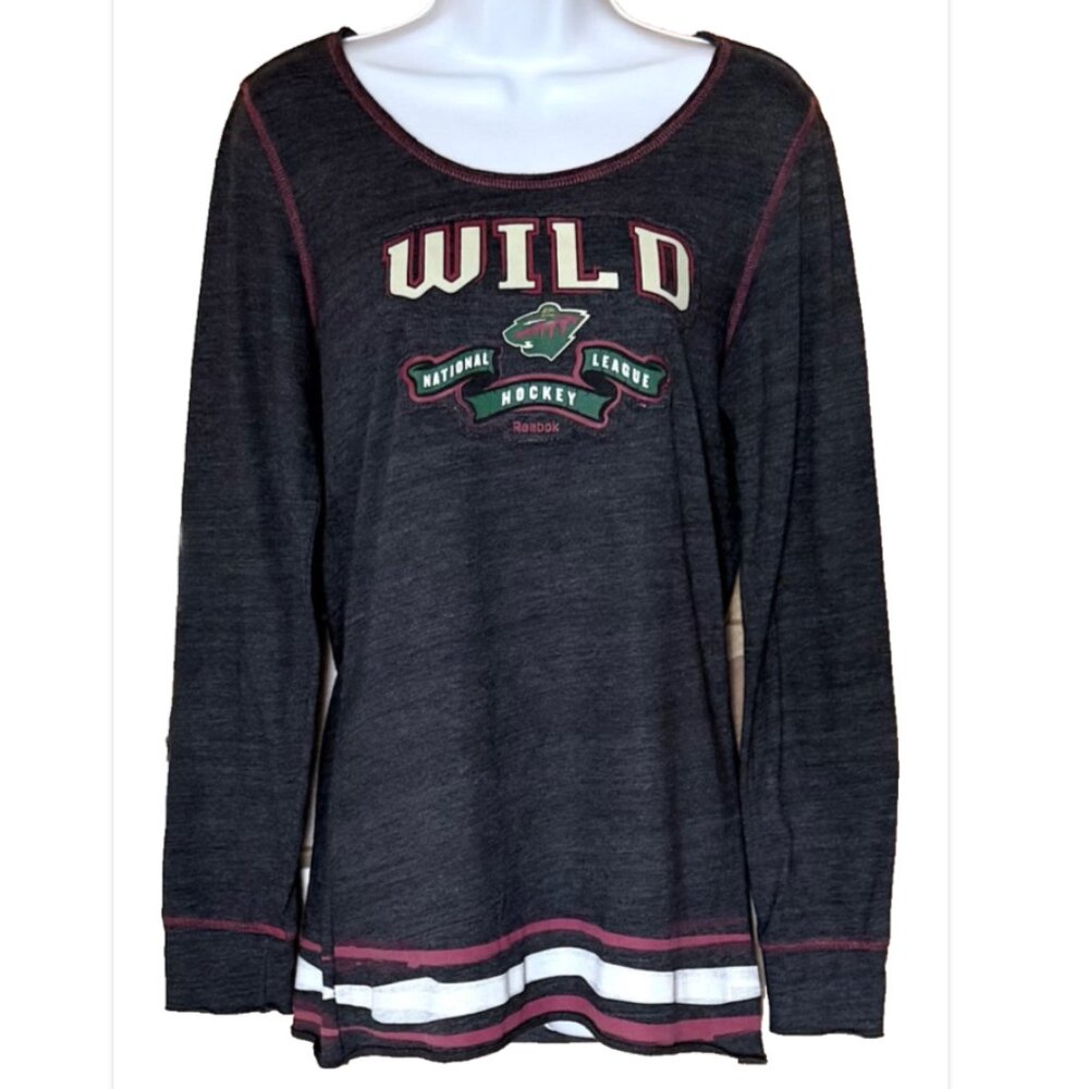 Minnesota Wild Reebok Women's Long Sleeve T-Shirt Top NHL Hockey Logo Gray MN
